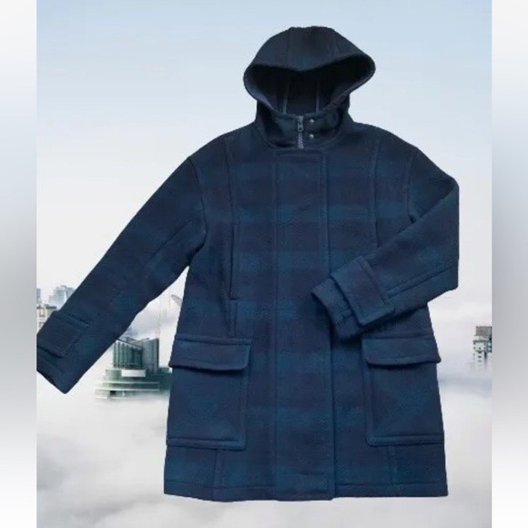 Abercrombie Fitch Wool Blend Pea Coat Women's Winter Zip Hoodie Pockets … - Picture 2 of 12